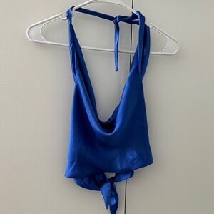 Zara Cowl Halter Satin Camisole in Royal Blue